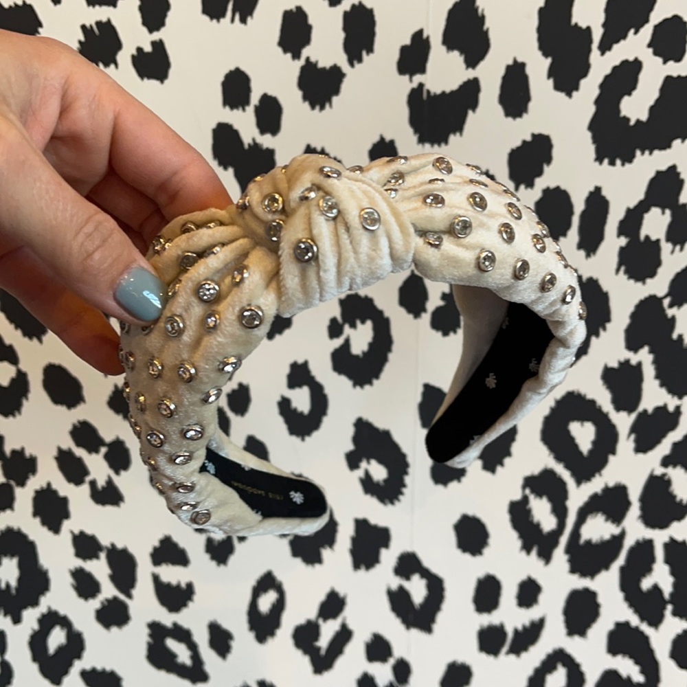 Lele Sadoughi Cream Velvet Rhinestone Headband